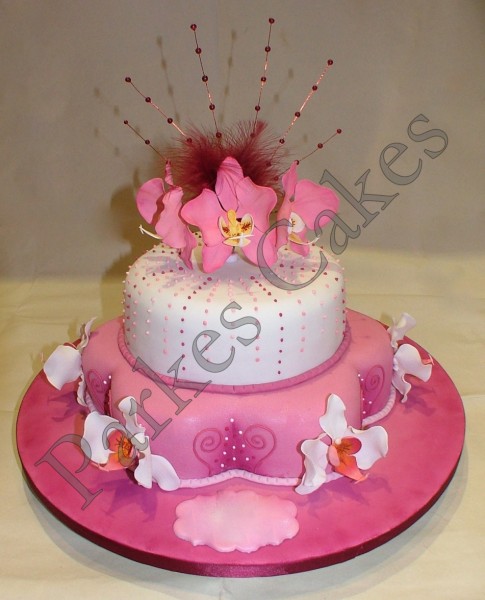pink orchid birthday cake
